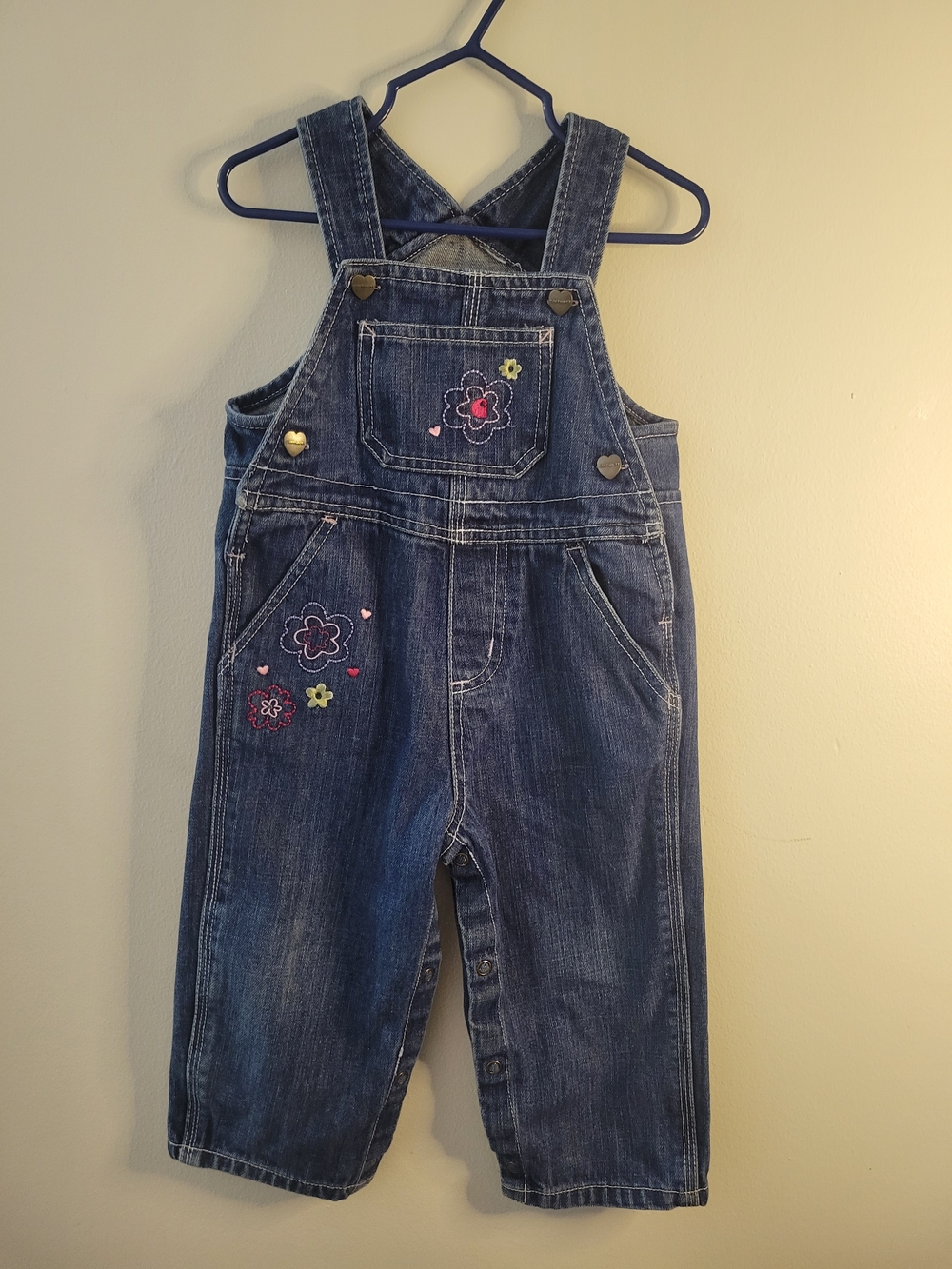 Carhartt Dark Blue Denim Floral Embroidered Kids Overalls